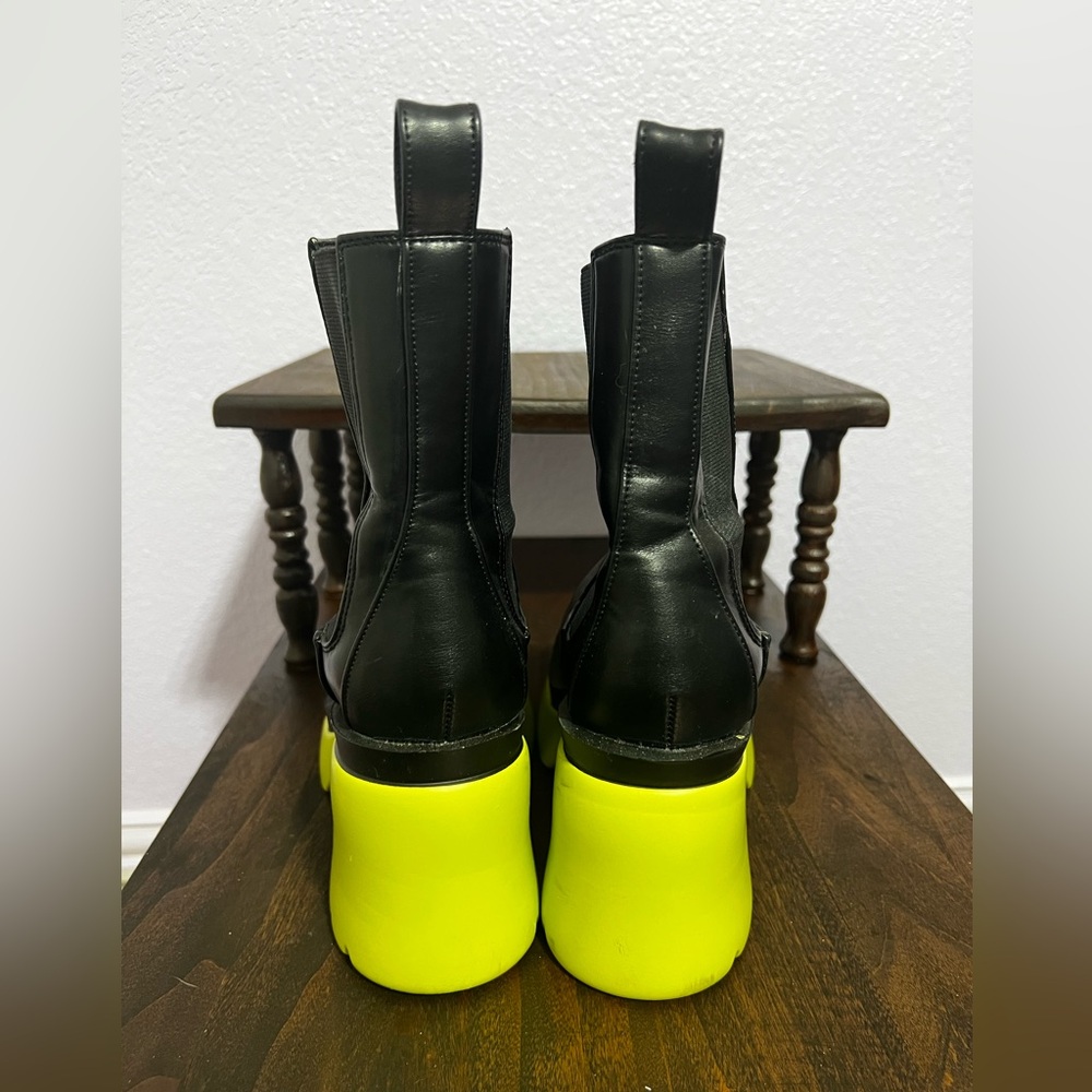 Black and Neon Green Platform Boots - Picture 3 of 6